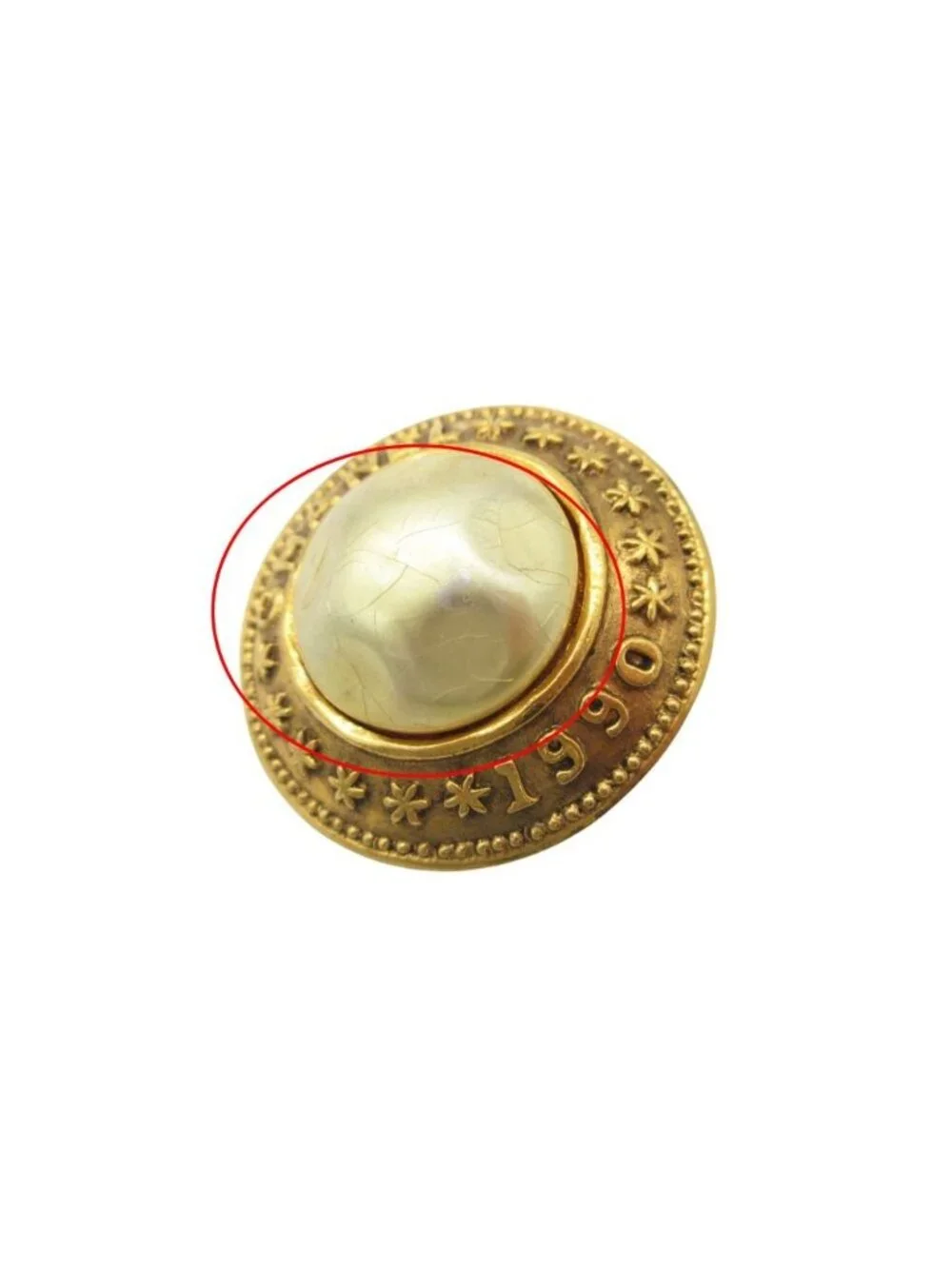 Chanel Earring Vintage Logo Pearl Single Gold